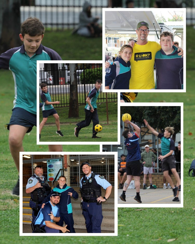 A photo collage of RUOK day, students, teachers and police